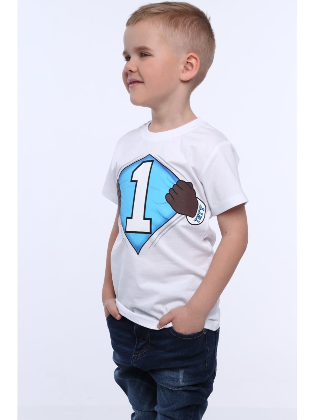 Jungen-T-Shirt mit Nummer, weiß NDZ4478 – Online-Shop – Boutique